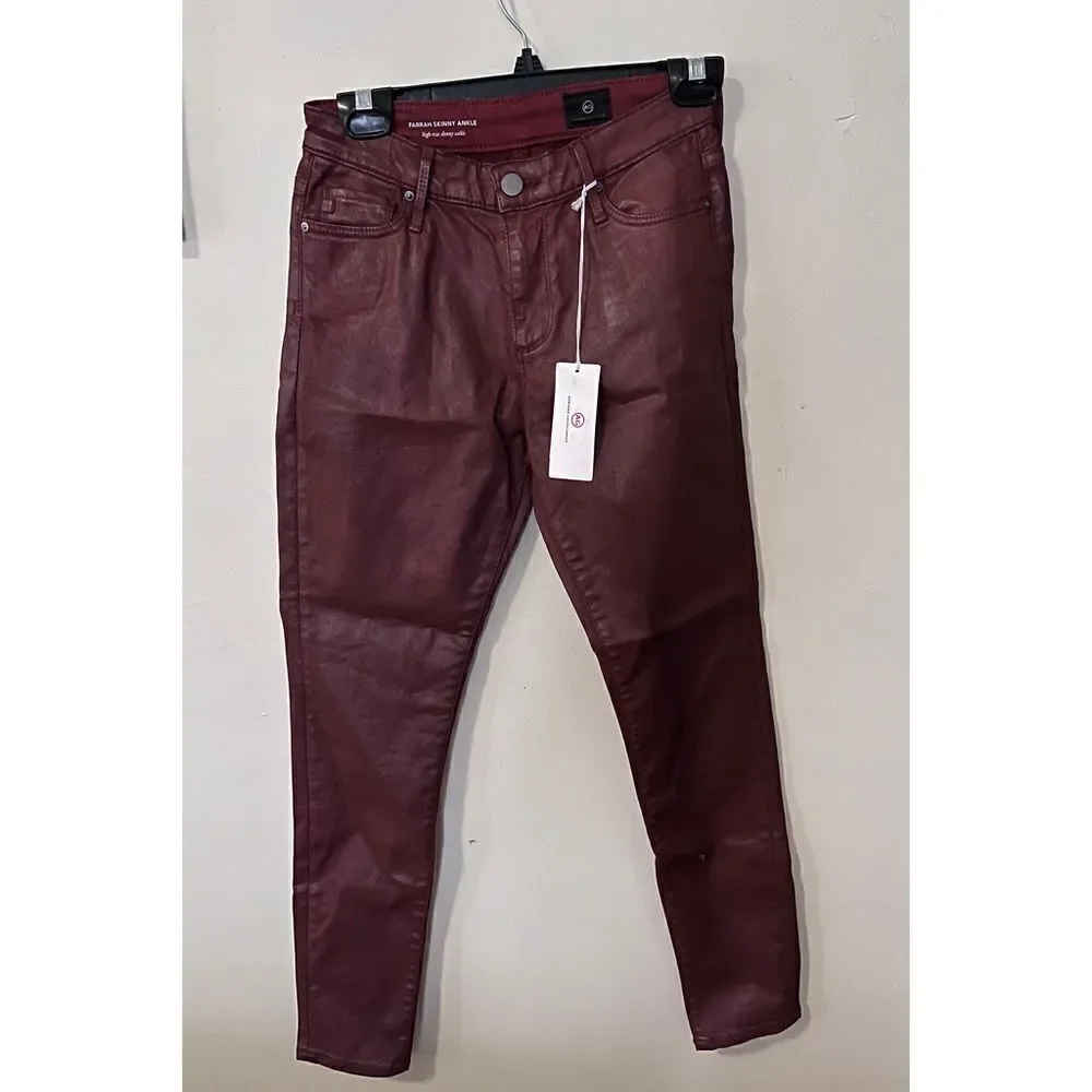 AG NWT Farrah Skinny Ankle jeans leatherette light maroon